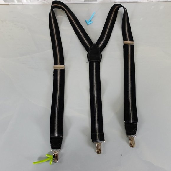 Suspender Mens Black Silver Leather Clip On Adjustable Strap Non Stretch Y Back‎ - Picture 6 of 7